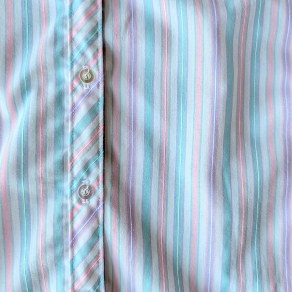 Vintage Blue Pink Purple Striped Peter Pan Collar Button Front Shirt - Picture 5 of 9